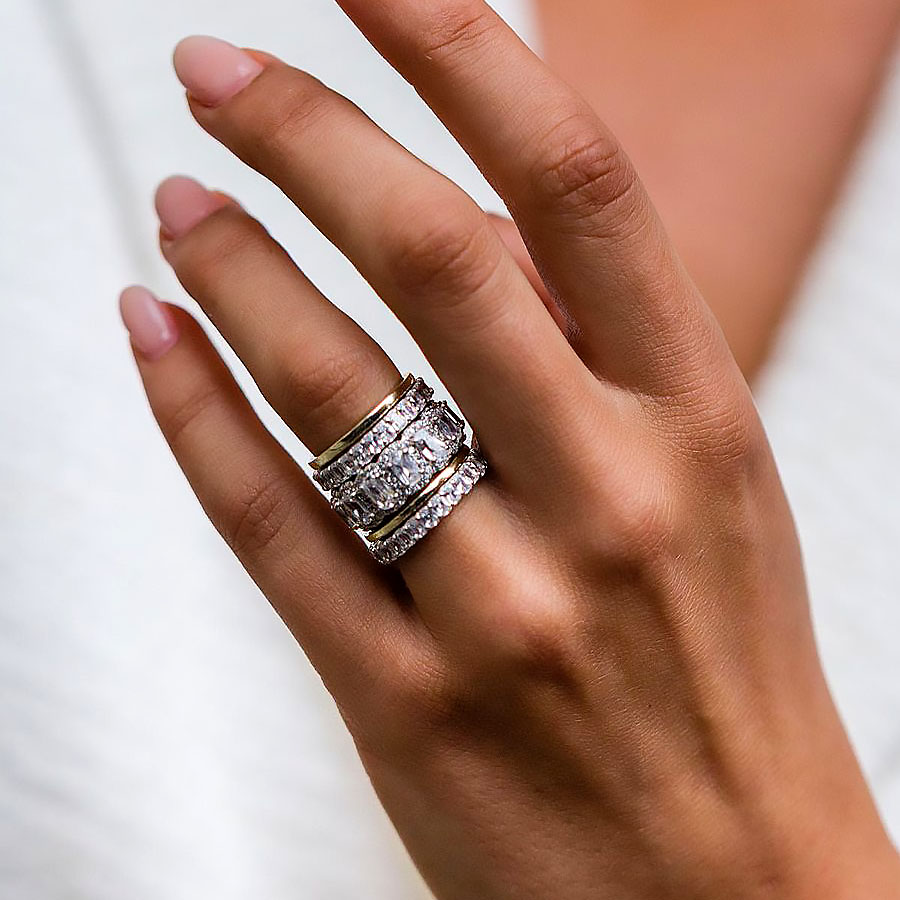 8.75ct Cushion Cut White Sapphire Stacking Ring Set/ 5pcs