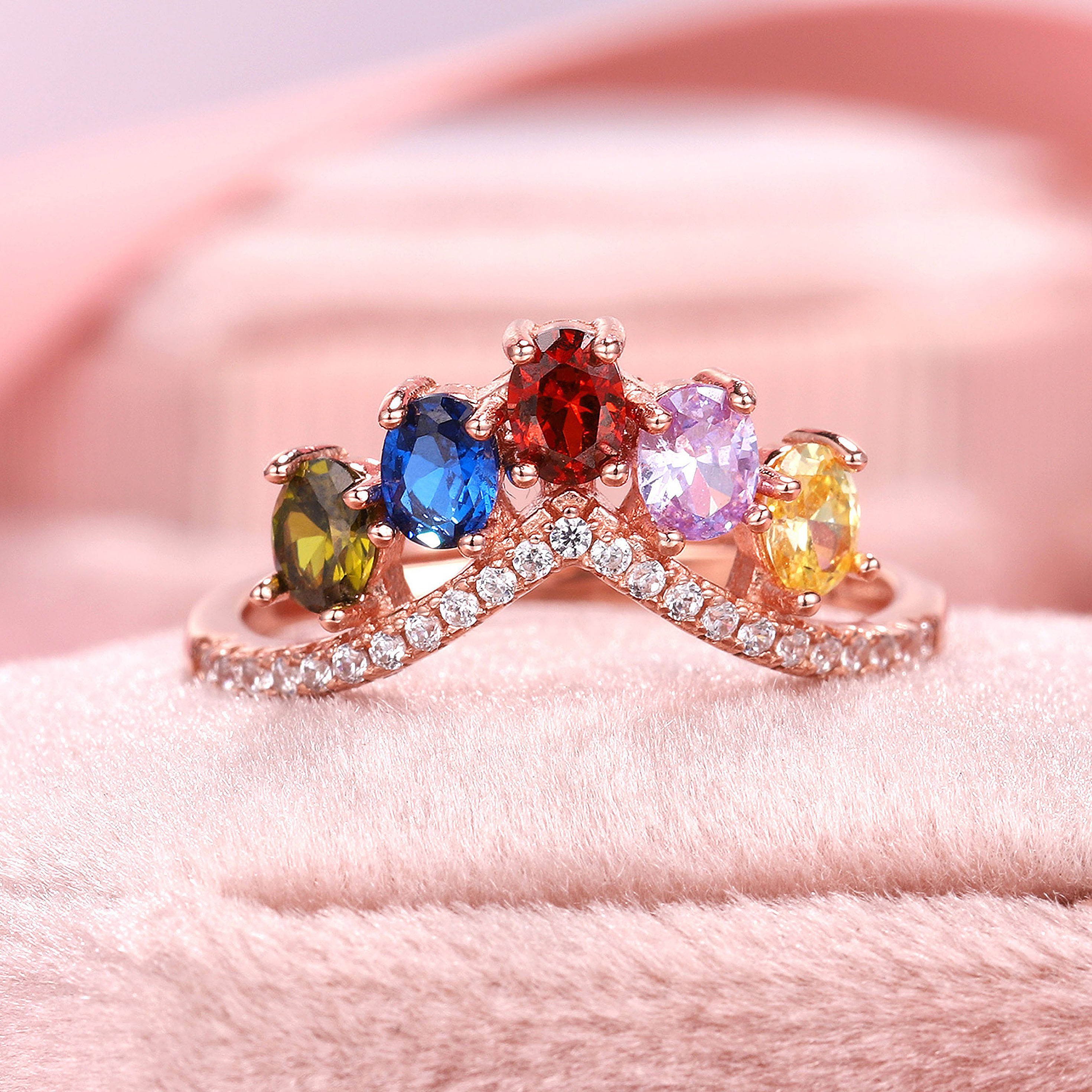 2.85ct Five Stone Oval Cut Rainbow Sapphire Wedding Band