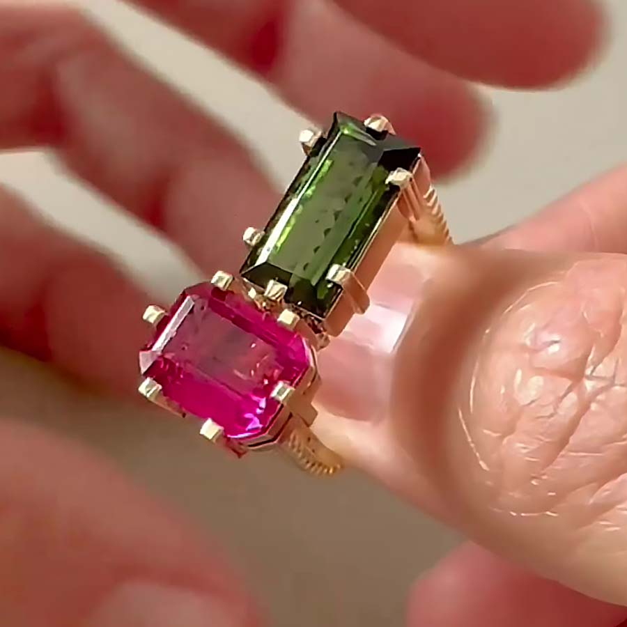 7ct Cushion&Baguette Cut Ruby&Emerald Sapphire Engagement Ring / 2pcs