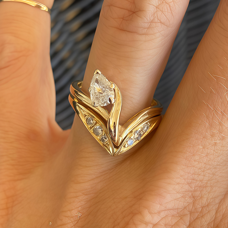 V-Shaped Bypass White Sapphire Pear Cut Engagement Ring