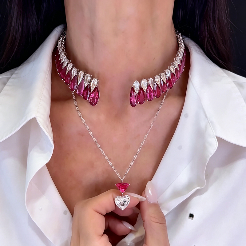 Rose & White Sapphire Multi Cut Two Piece Necklace Set