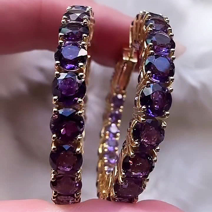 Round Cut Amethyst Sapphire Hoop Earrings