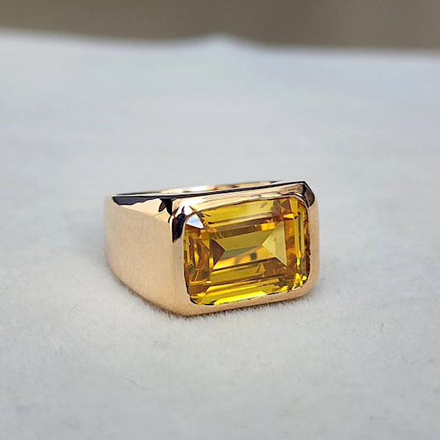 7ct Emerald Cut Yellow Sapphire Men's Engagement Ring