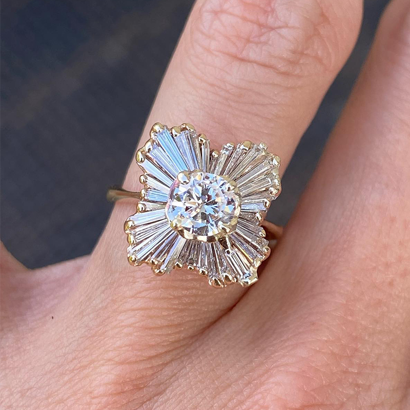 Art 3ct Round Cut Moissanite Vintage Ballerina Style Engagement Ring