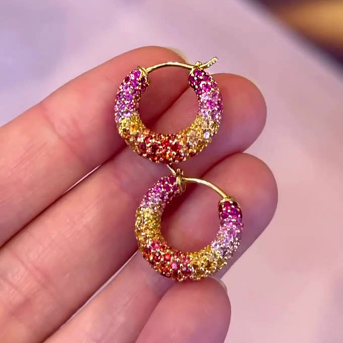 Round Cut Rainbow Sapphire Drop Earrings