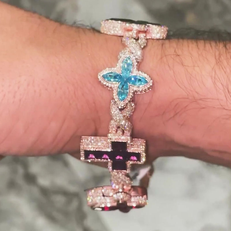 Multi-Cut Rainbow Sapphire Chain Bracelet For Men