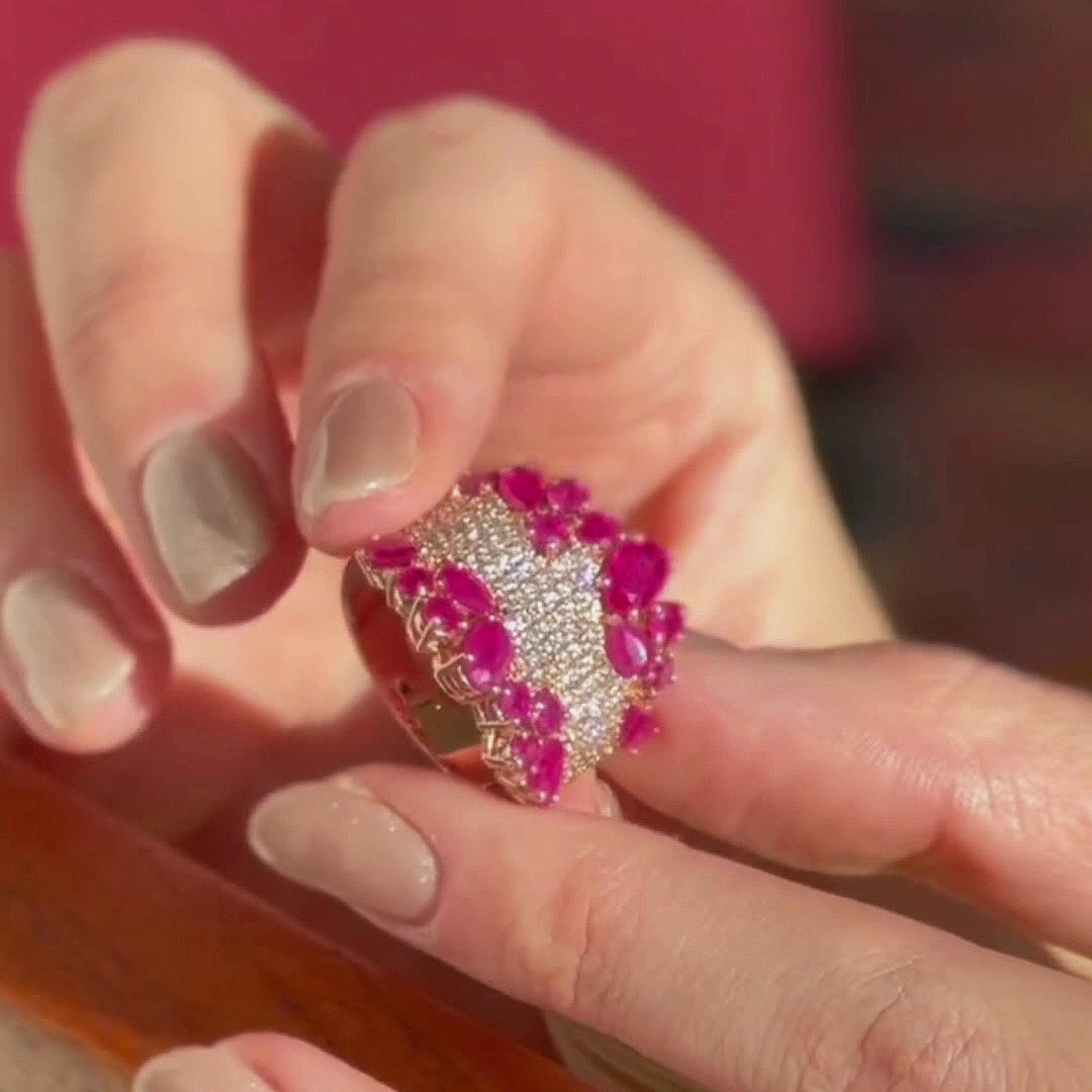 6.45ct Clustered Multi-cut Ruby&White Sapphire Cocktail Ring