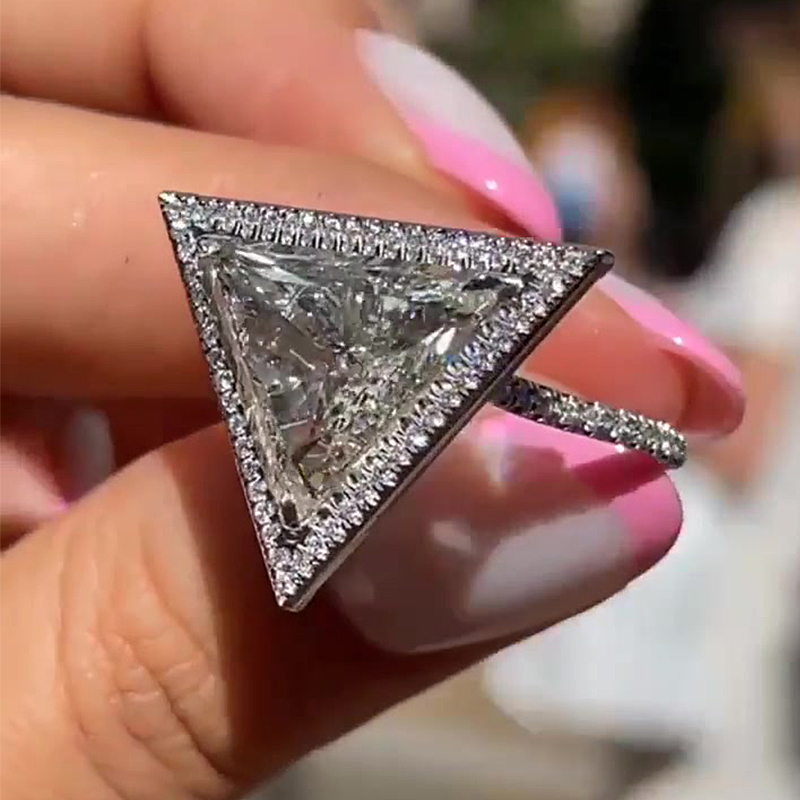 Triangular Shank Diamond Accented White Sapphire Ring