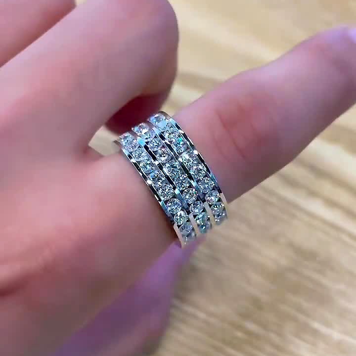 6.45ct Round Cut White Sapphire Men's Eternity Ring