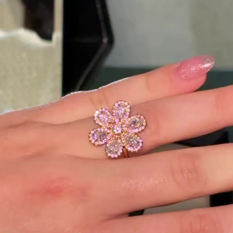 Pear Cut Pink Sapphire Floral Engagement Ring