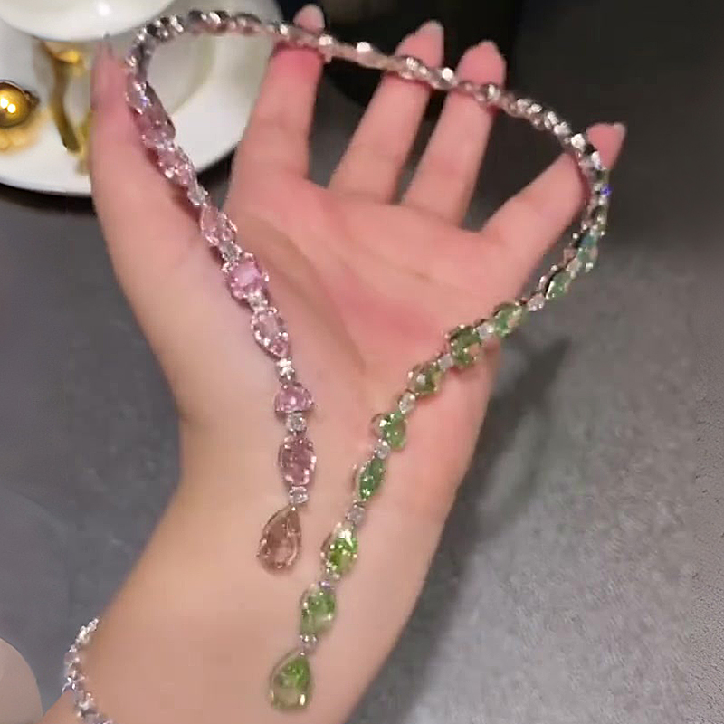 Open Design Multi-Cut Pink&Peridot Sapphire Necklace