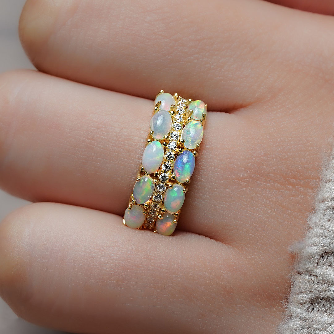 3.5ct Oval Cut Opal Sapphire Eternity Ring