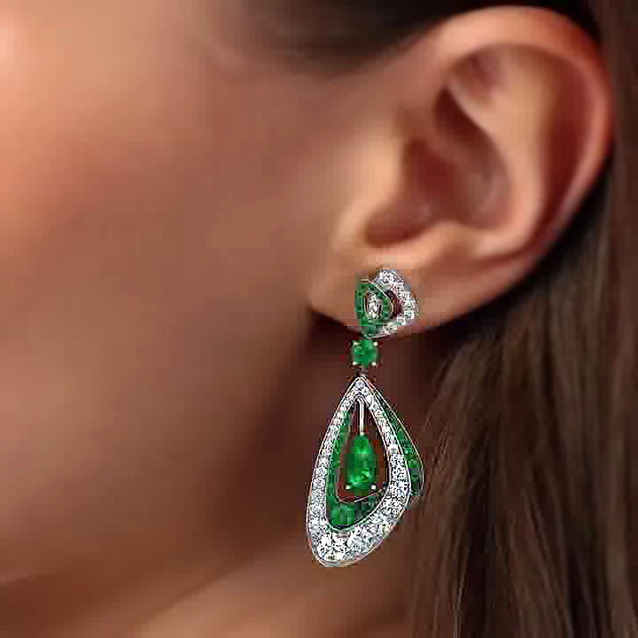 Round Cut Emerald Sapphire Drop Earrings