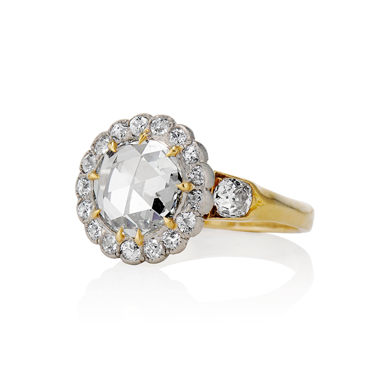 Art 3ct Round Rose Cut White Sapphire Engagement Ring
