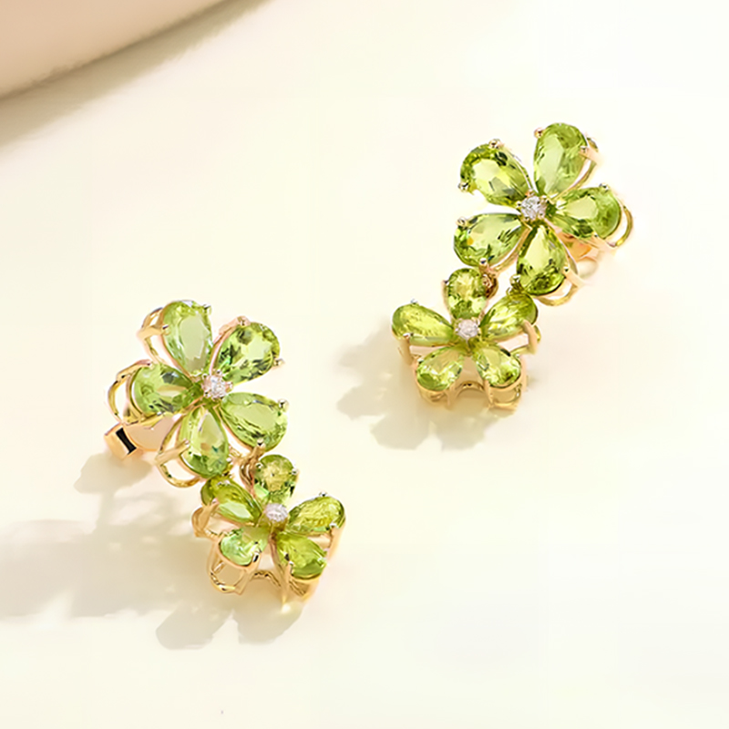 Petals Design Pear Cut Green Sapphire Earrings