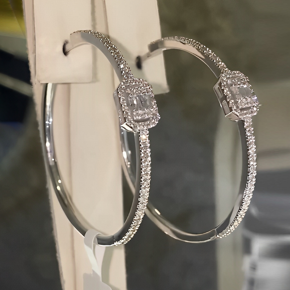 Fashion Emerald&Round Cut White Sapphire Hoop Earrings