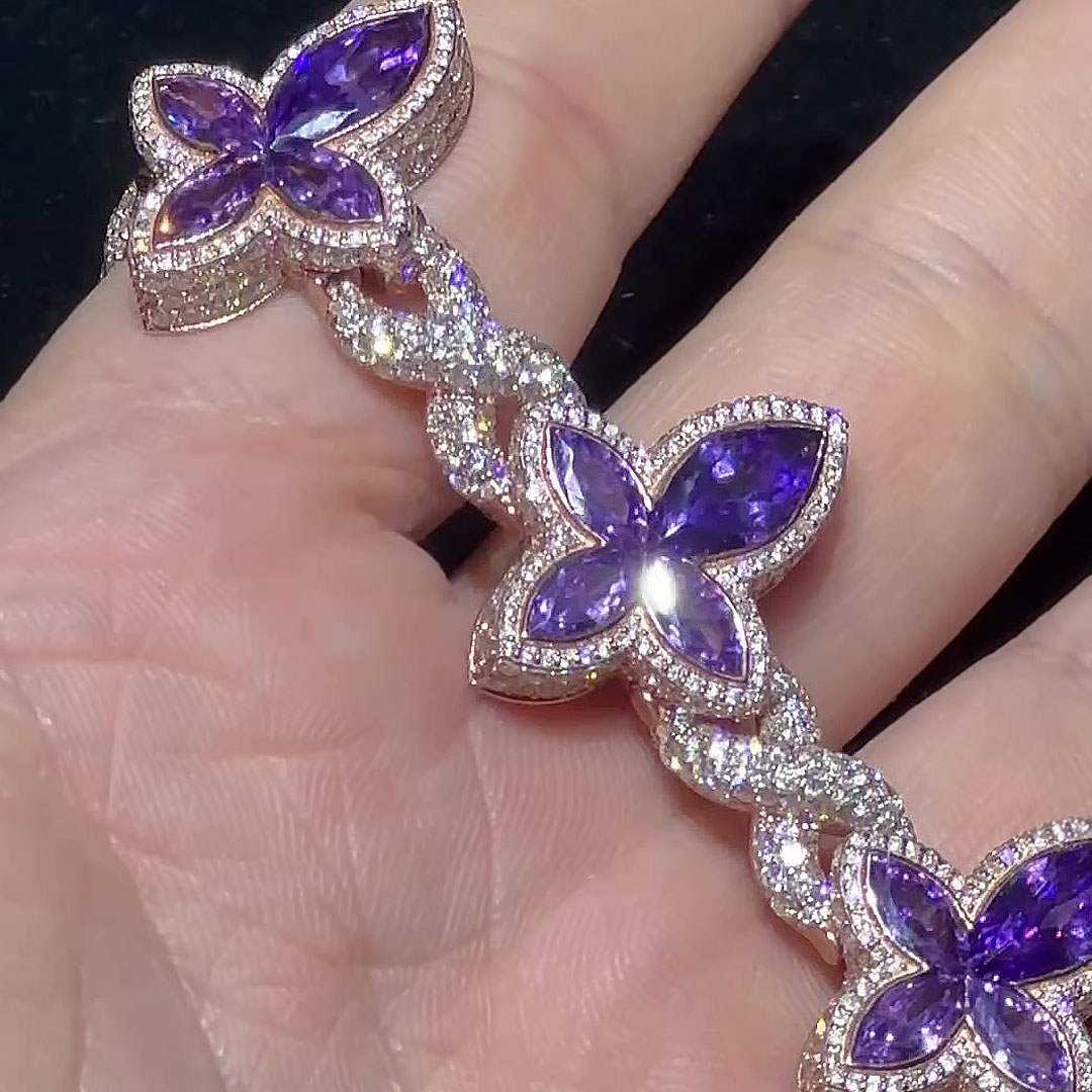 Marquise Cut Amethyst Sapphire Chain Bracelet For Men