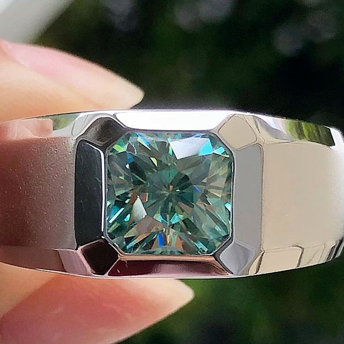 4ct Bezel Setting Green Sapphire Men's Engagement Ring