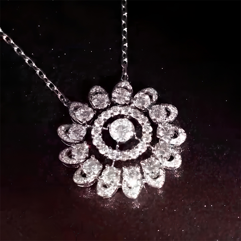 Sunflower Design Round Cut White Sapphire Pendant Necklace