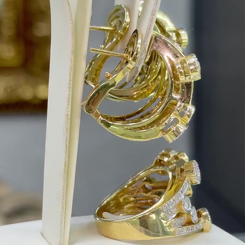 Multi Row 4.95ct Round Cut White Sapphire Ring&Earrings