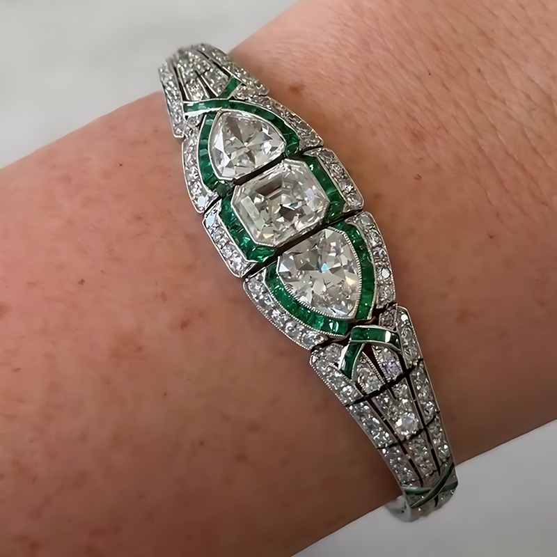 Art Deco Asscher & Shield Cut White Sapphire Bracelet