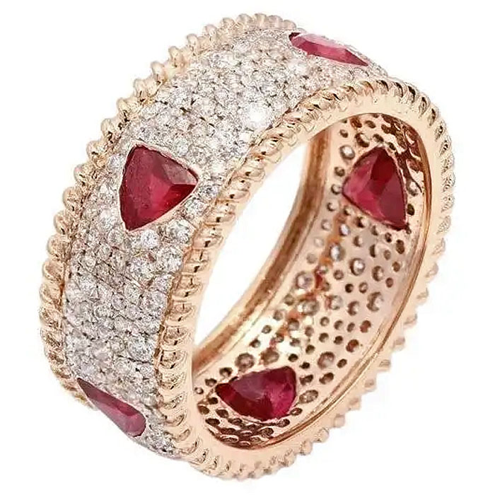 4.25ct Triangle&Round Cut Ruby&White Sapphire Wedding Band