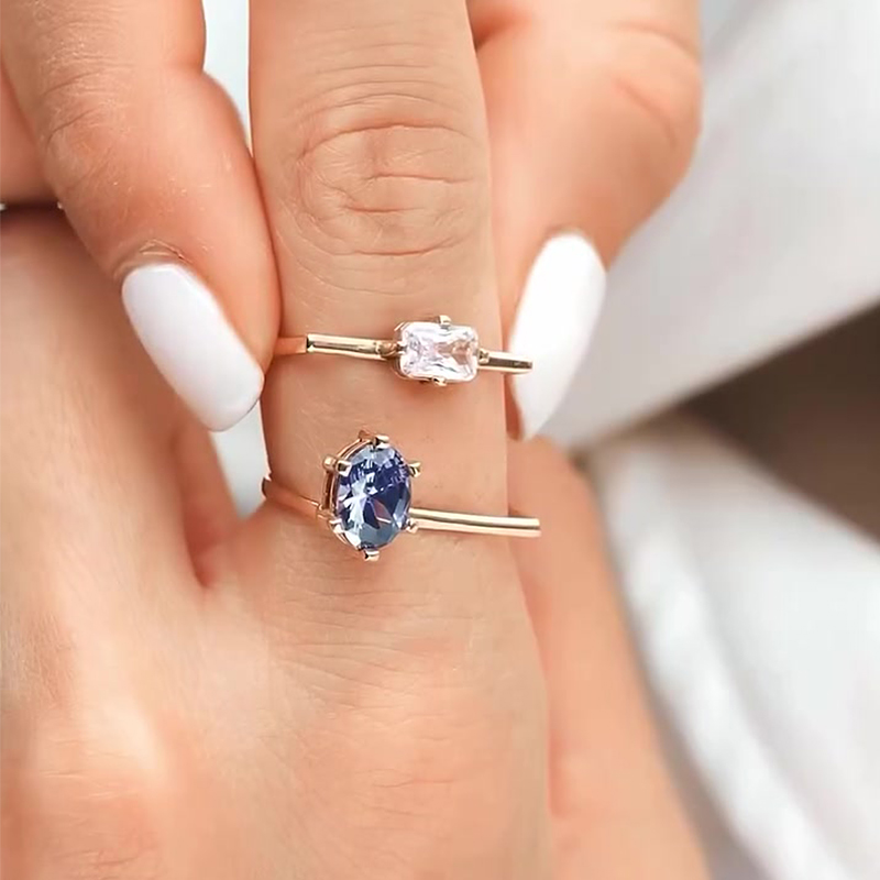 Blue Sapphire Oval, Radiant, Marquise & Round Cut Engagement Ring Set / 4-Piece