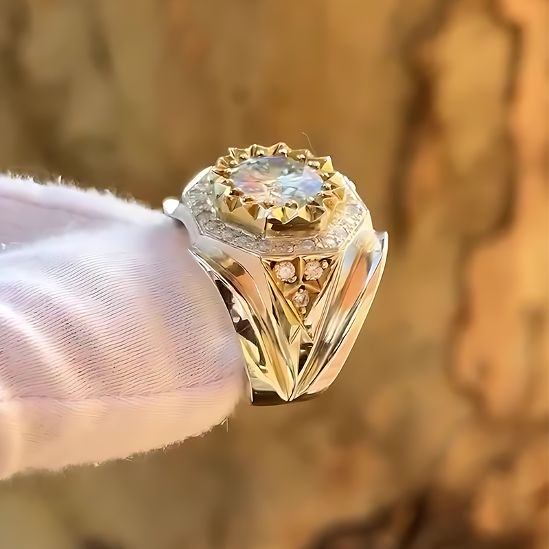 3ct Round Cut Octagonal Halo White Sapphire Cocktail Ring for Men