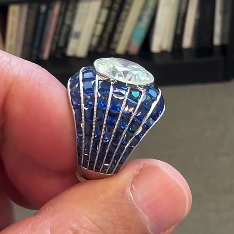 Bezel Setting 5ct Round Cut White Sapphire Cocktail Ring For Men