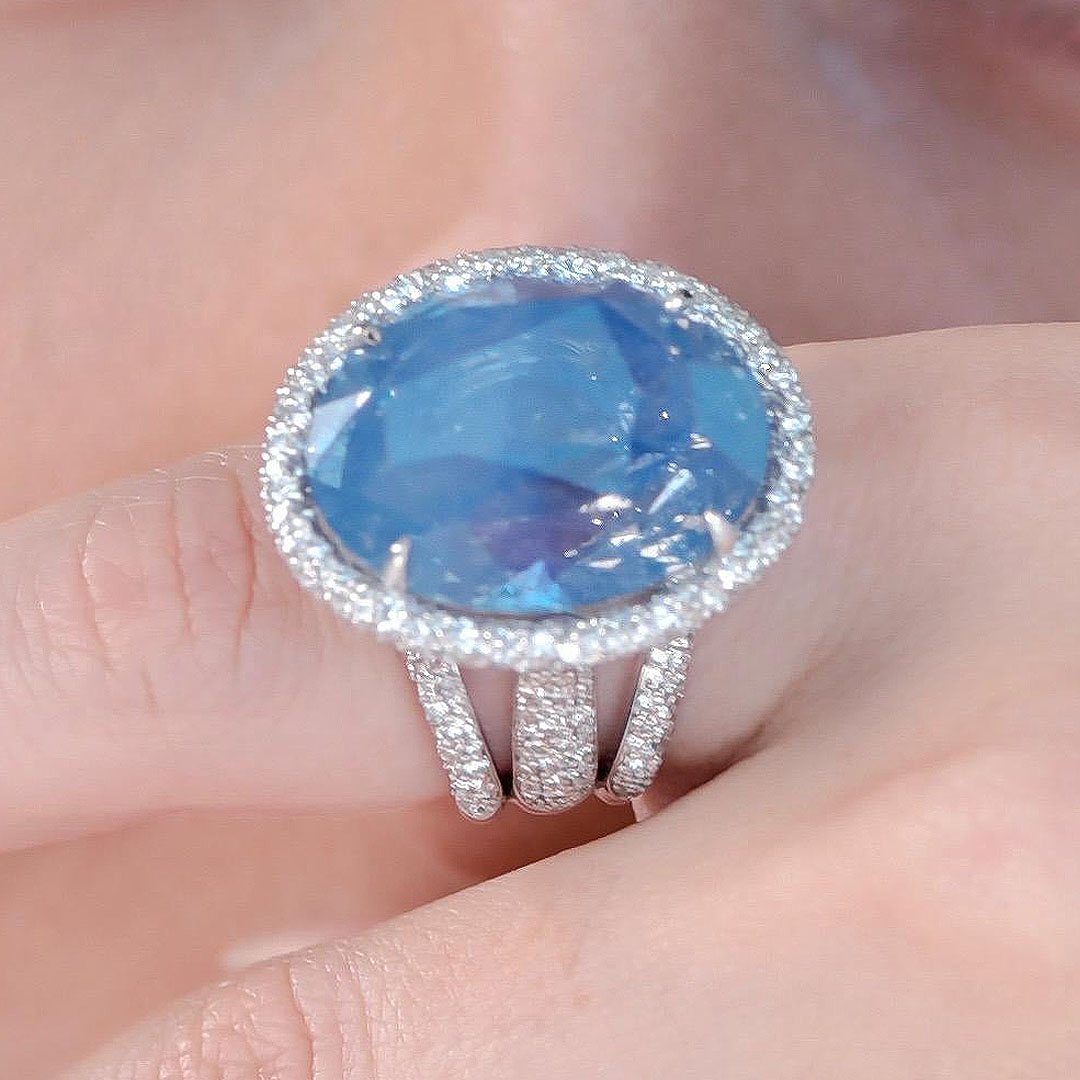 6.25ct Halo Oval Cut Sapphire Cocktail Ring