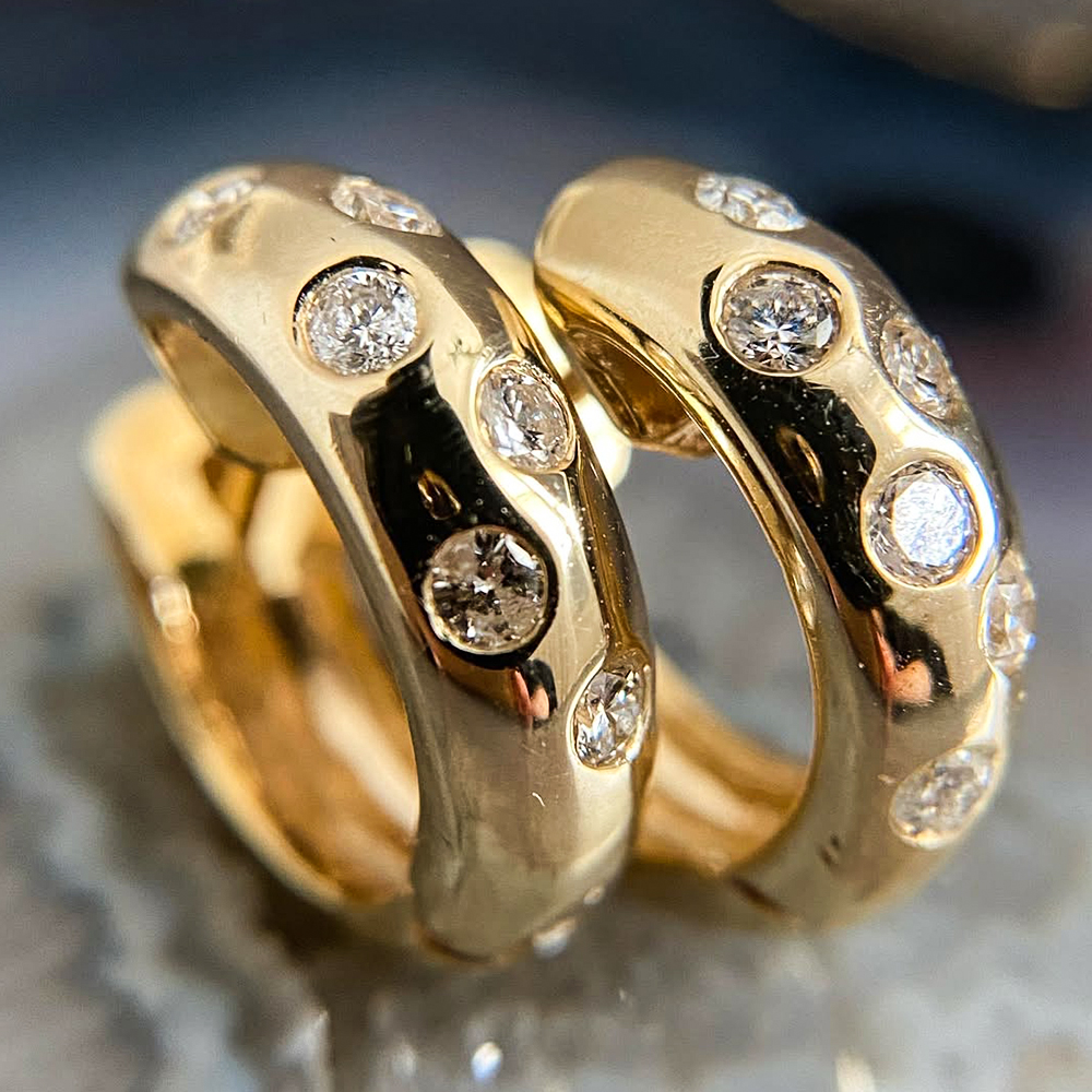 Round Cut Scattered Diamond Huggie Earrings