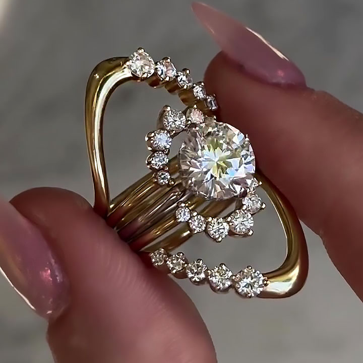 3ct Art Deco Round Cut White Sapphire Bridal Set Ring/ 5pcs