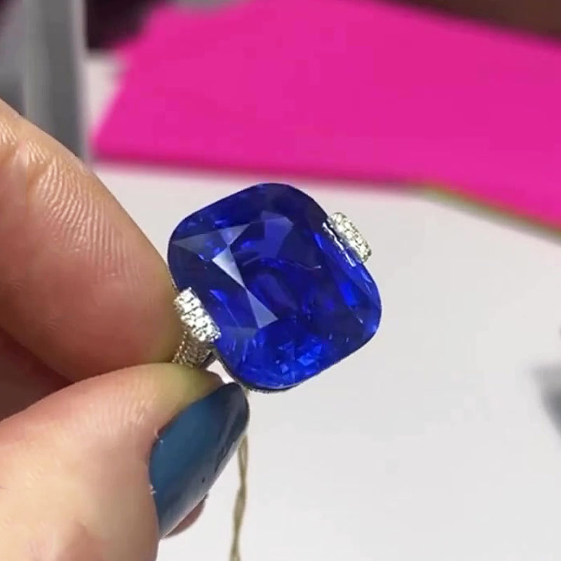 4ct Cushion Cut Blue Sapphire Engagement Ring