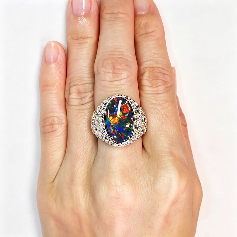 6.75ct Oval Cut Black Opal Sapphire Cocktail Ring