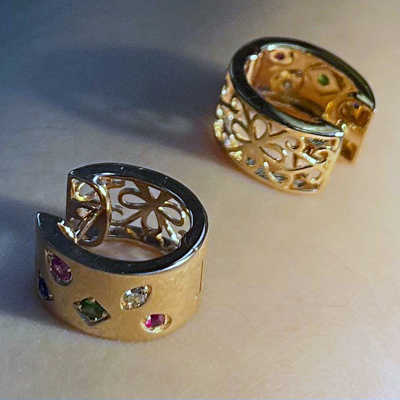 Round Cut Rainbow Sapphire Hoop Earrings