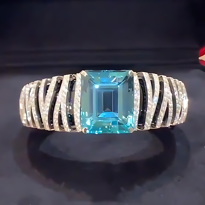 Two-Tone Emerald Cut Aquamarine Engagement Ring