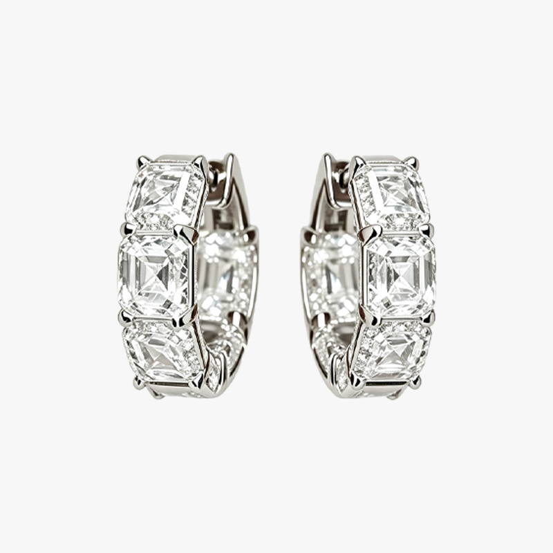 Classic Asscher Cut White Sapphire Hoop Earrings
