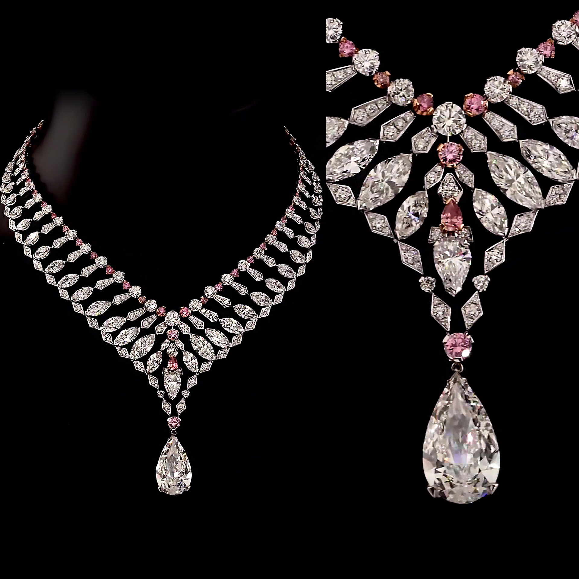 Multi-cut White&Pink Sapphire Pendant Necklace