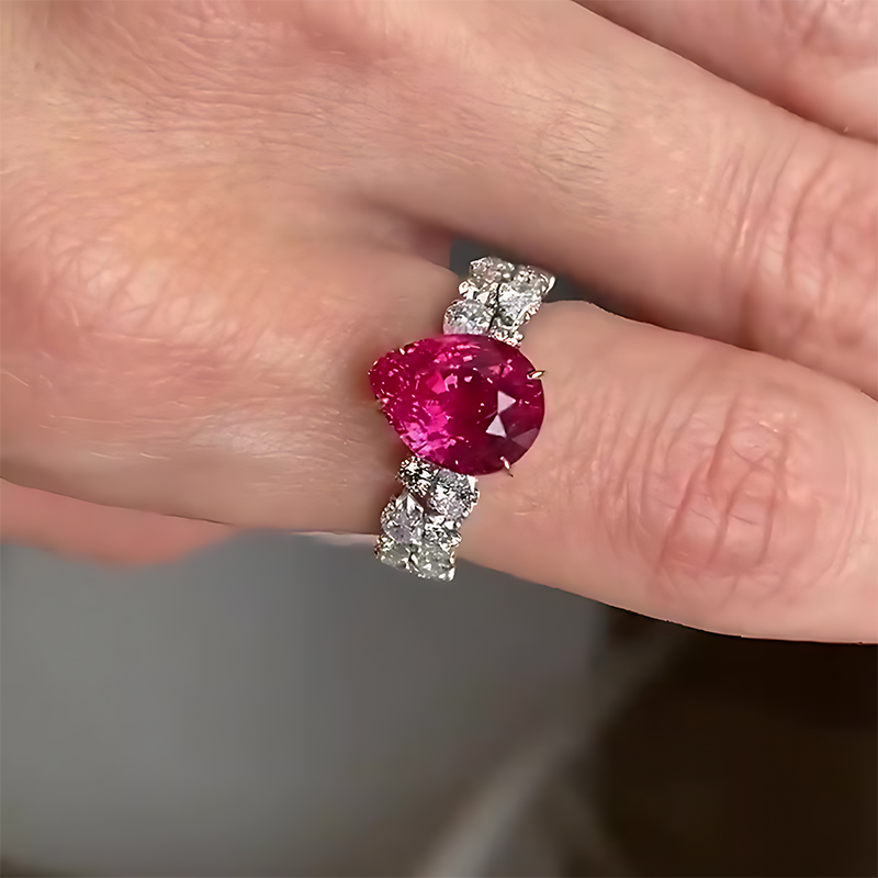 2.85ct Pear Cut Ruby & White Sapphire Engagement Ring