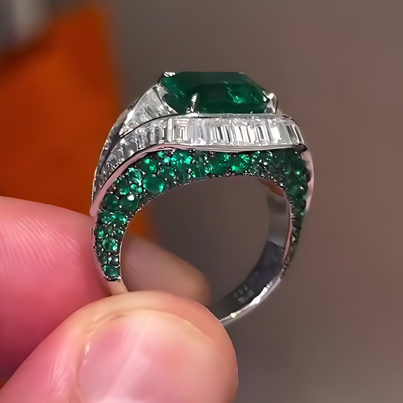 2.5ct Radiant Cut Emerald Sapphire Engagement Ring