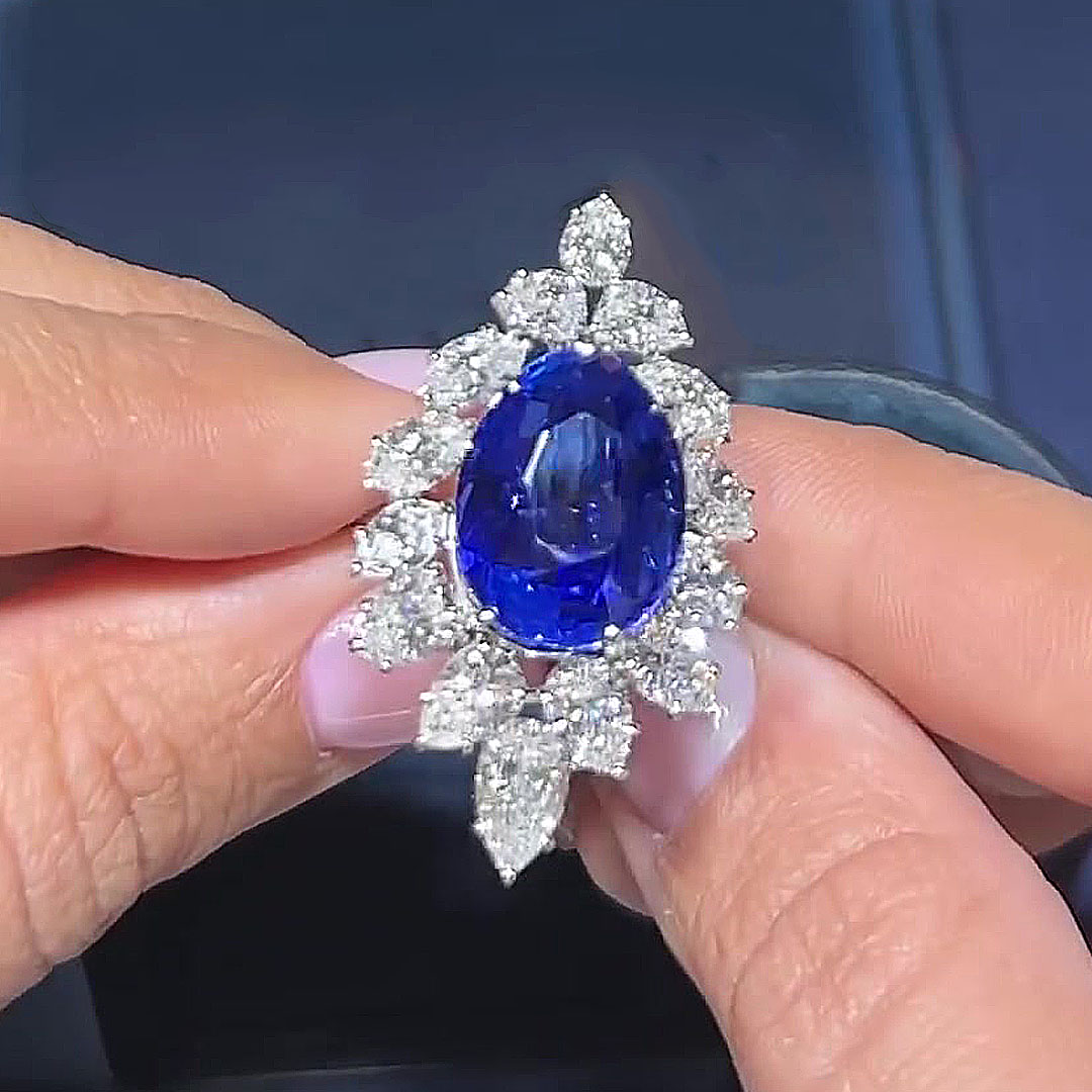 6ct Pear Cut Blue Sapphire Engagement Ring