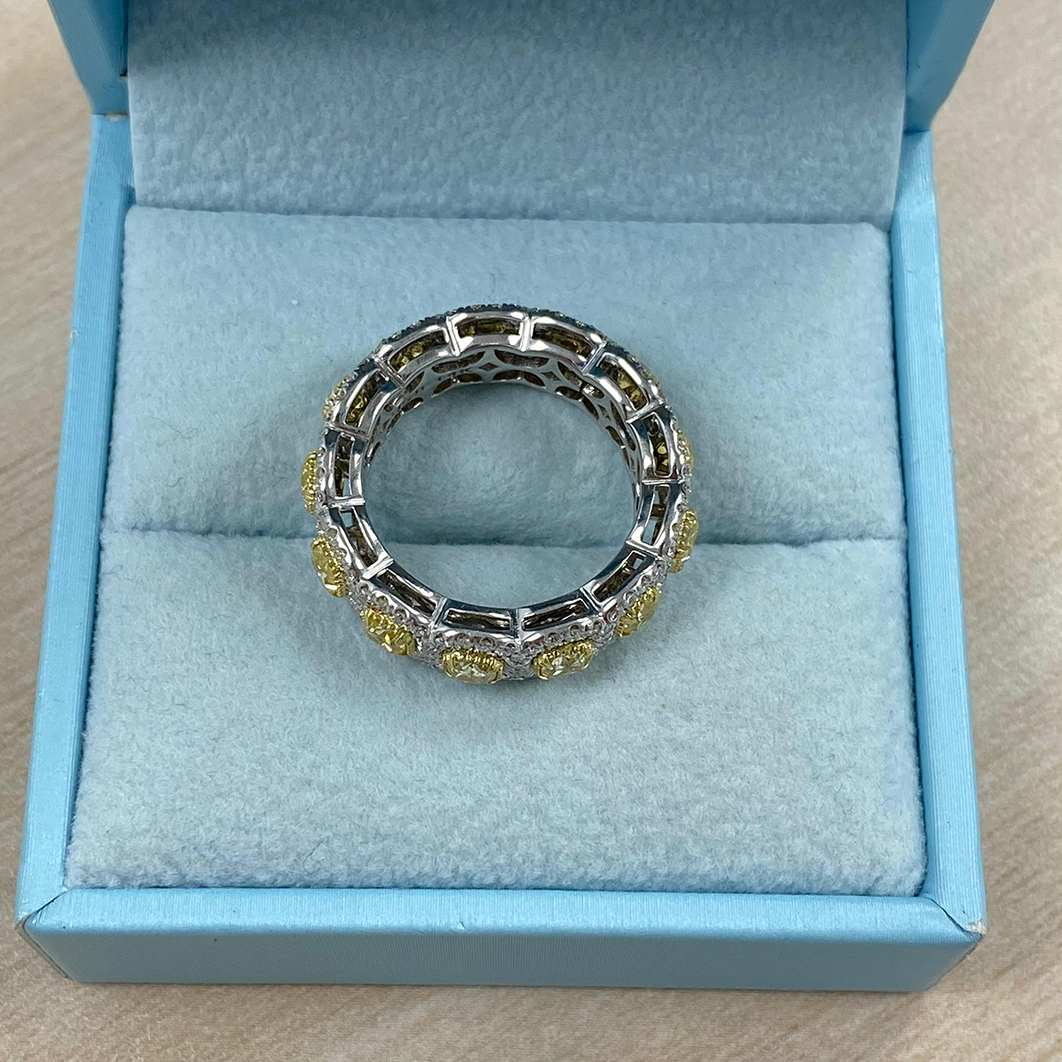 Cushion Cut Yellow Sapphire Eternity Wedding Band