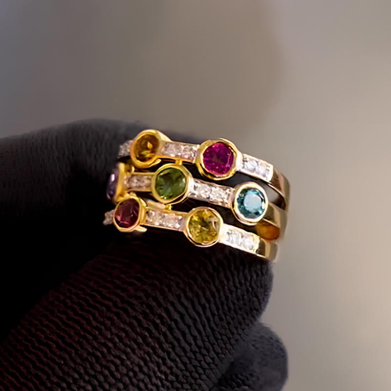 Multi Row 1.8ct Round Cut Rainbow Sapphire Wedding Band