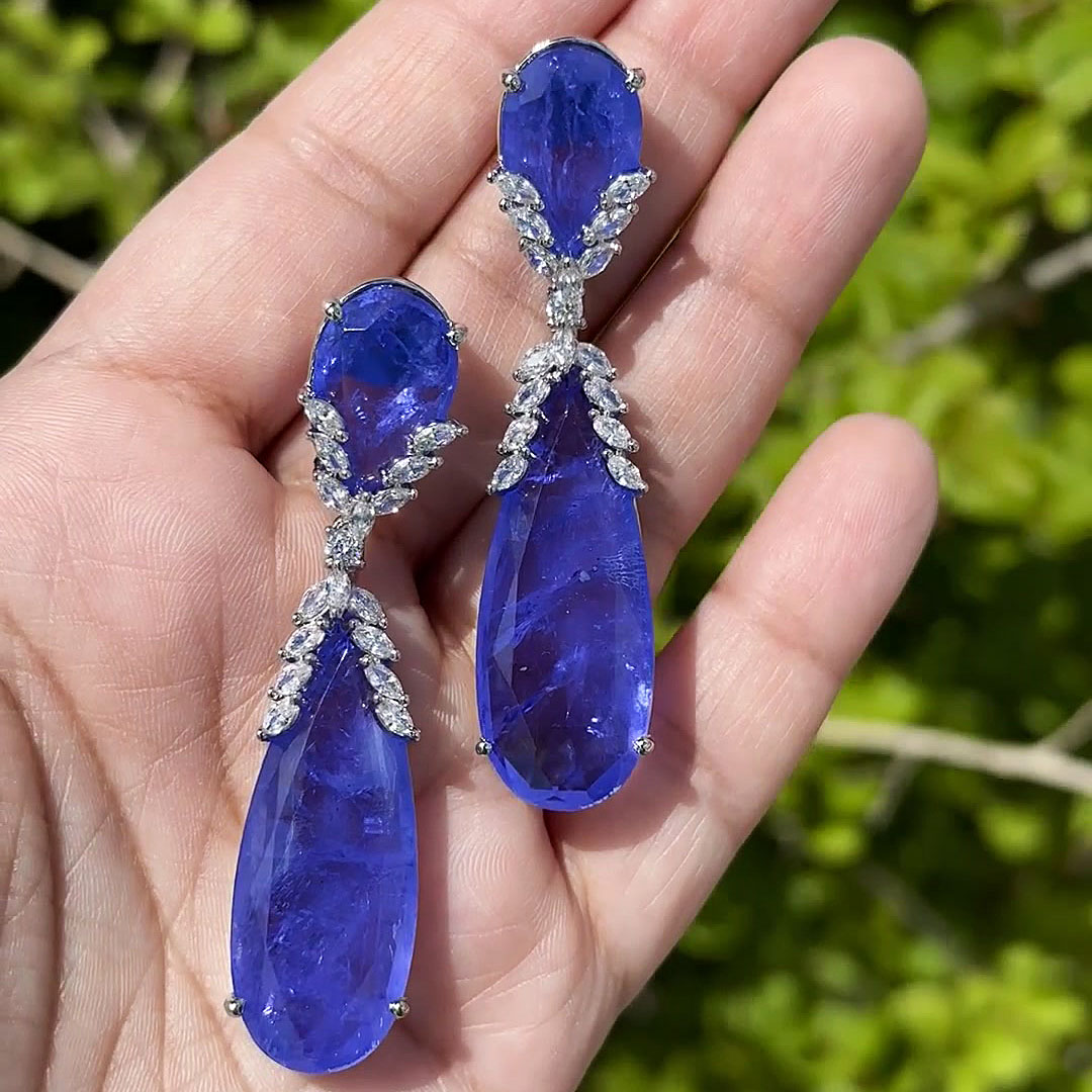 Pear Cut Blue Sapphire Drop Earrings