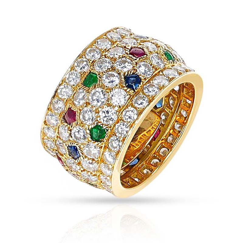 7.35ct Round Cut Rainbow Sapphire Wide Band Ring