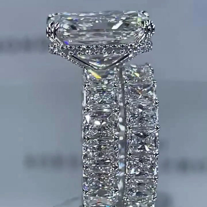 8ct Under Halo Radiant Cut Diamond Wedding Set