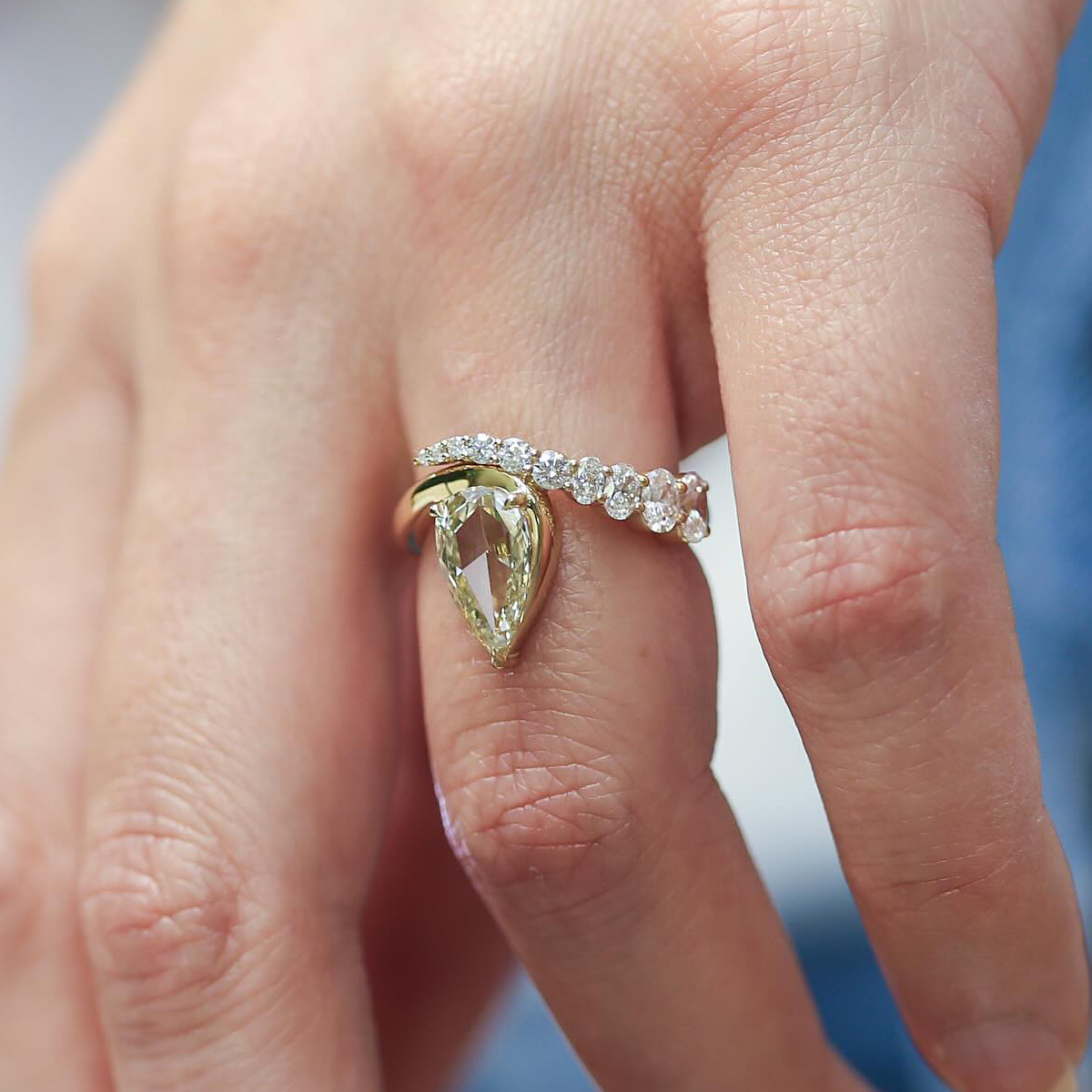 2.5ct Pear Cut Honey Yellow & White Sapphire Engagement Ring