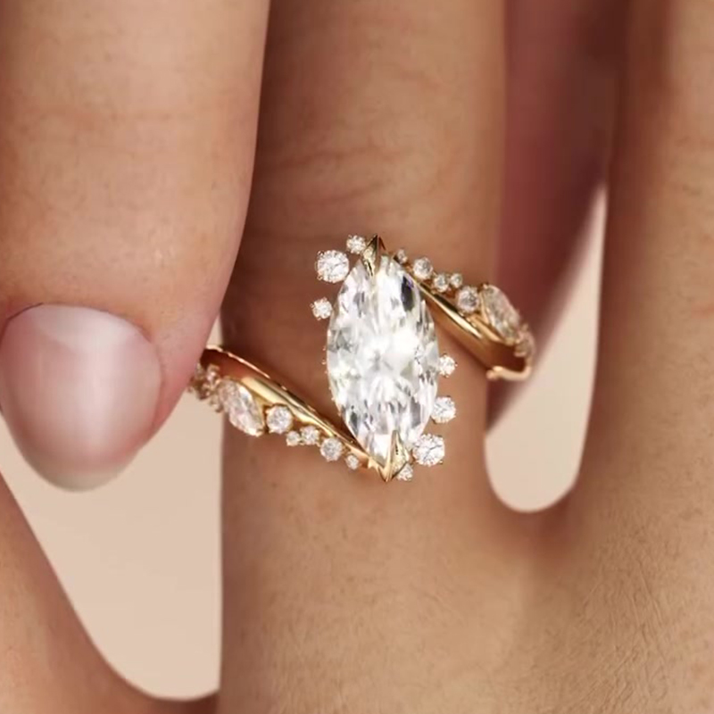 Bypass Design 3ct Marquise Cut White Sapphire Engagement Ring