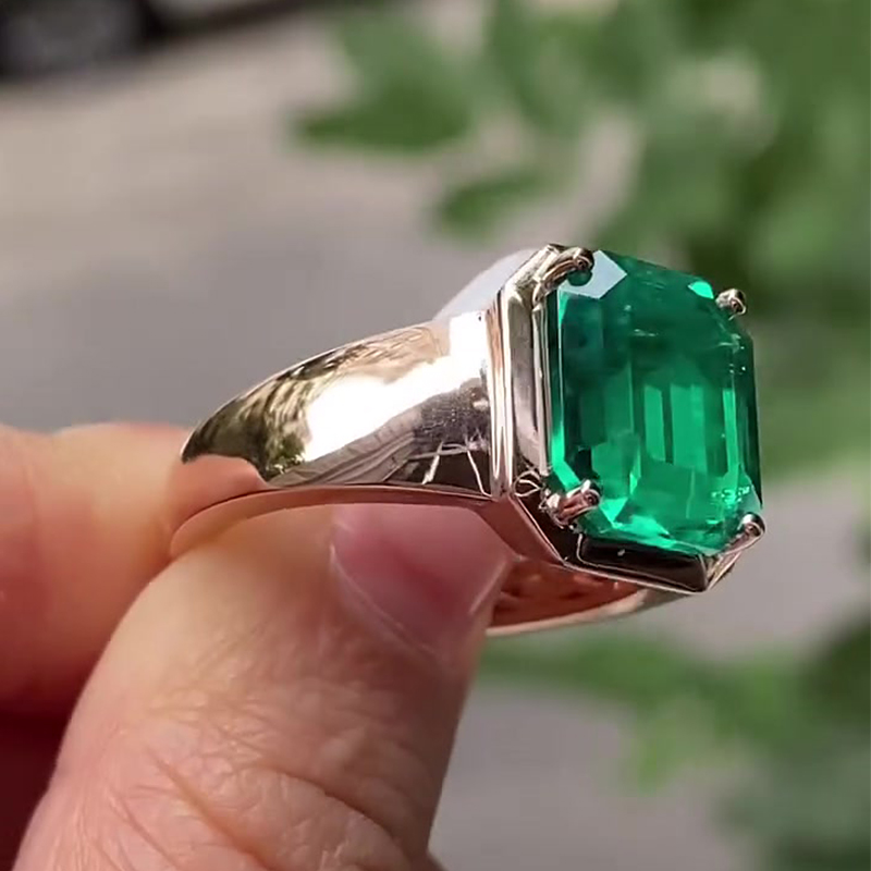 5ct Emerald Cut Vivid Green Emerald Solitaire Ring