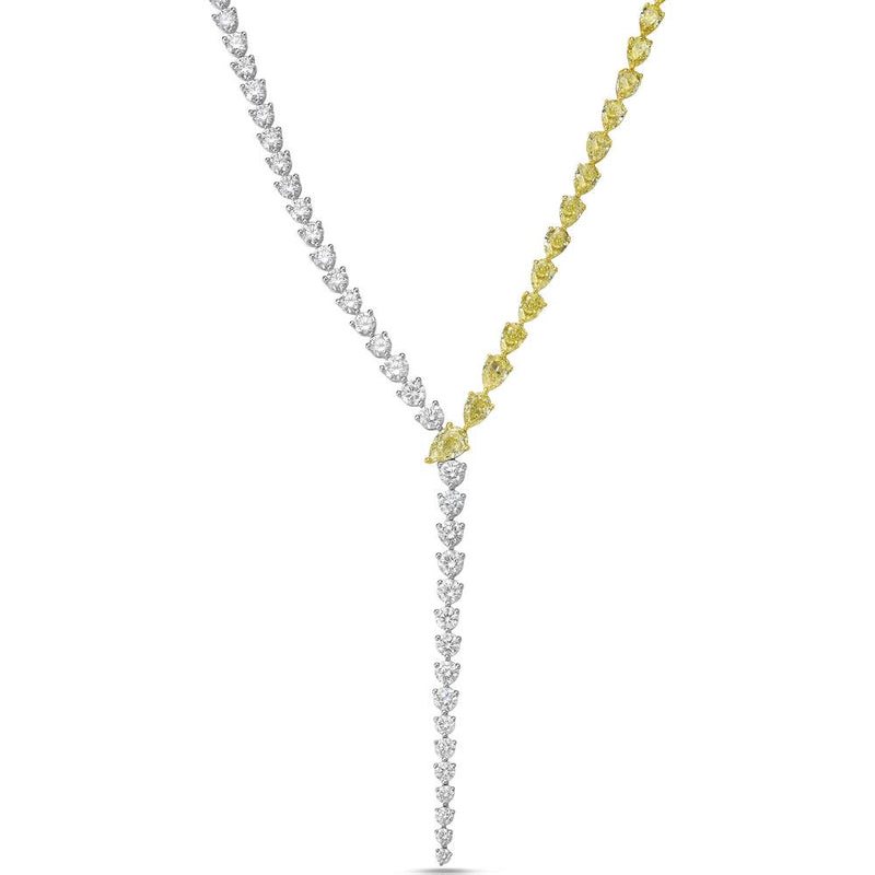 Two Tone Y-Necklace with Pear Cut Gemstones (5 Color Options)